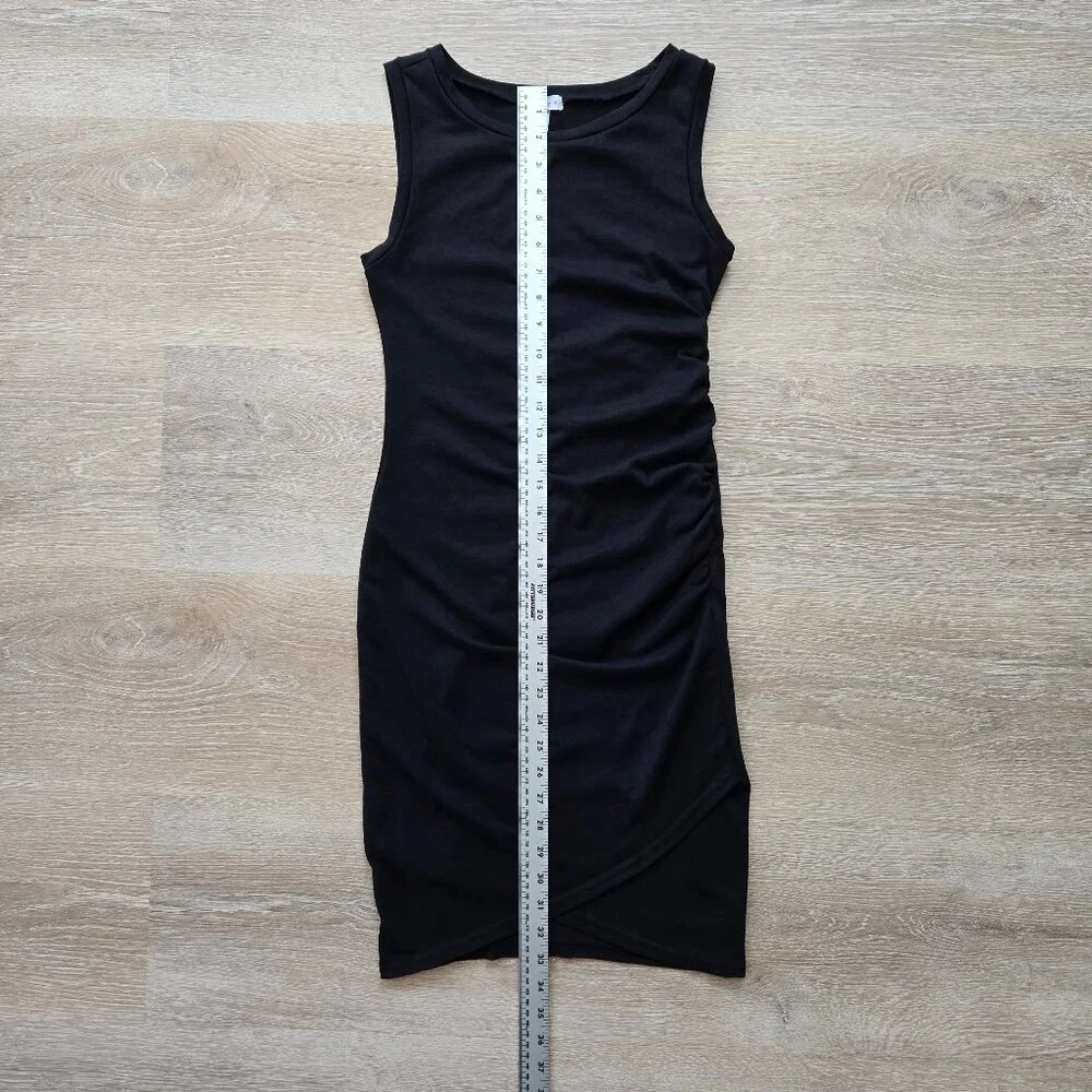 Leith Ruched Bodycon Tank Dress Black Sleeveless Tulip Hem XS Little Black Dress - Picture 7 of 16
